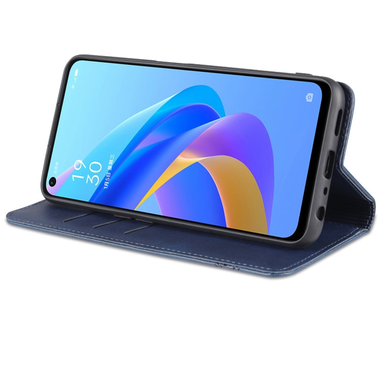 For OPPO A57 5G/Realme Q5i/Realme V23 AZNS Magnetic Calf Texture Flip Leather Phone Case(Dark Blue)