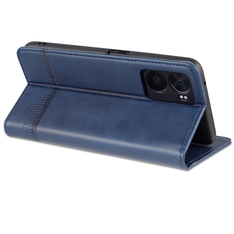 For OPPO A57 5G/Realme Q5i/Realme V23 AZNS Magnetic Calf Texture Flip Leather Phone Case(Dark Blue)