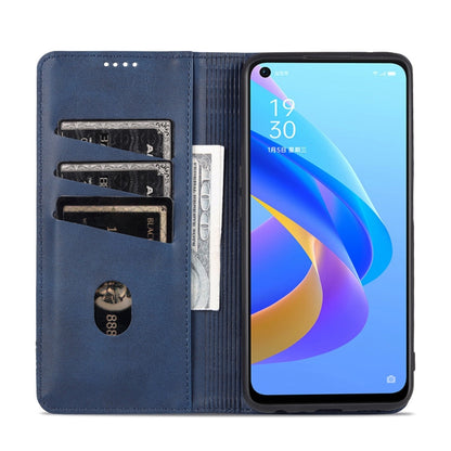 For OPPO A57 5G/Realme Q5i/Realme V23 AZNS Magnetic Calf Texture Flip Leather Phone Case(Dark Blue)