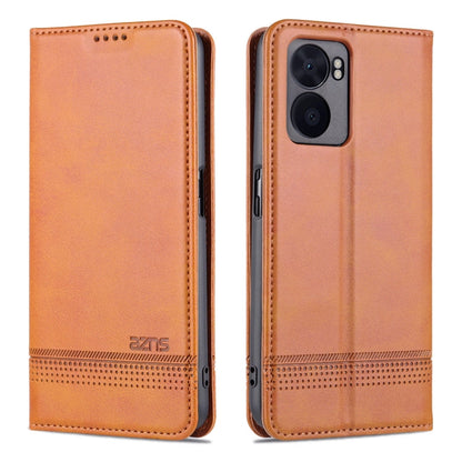 For OPPO A57 5G/Realme Q5i/Realme V23 AZNS Magnetic Calf Texture Flip Leather Phone Case(Light Brown)