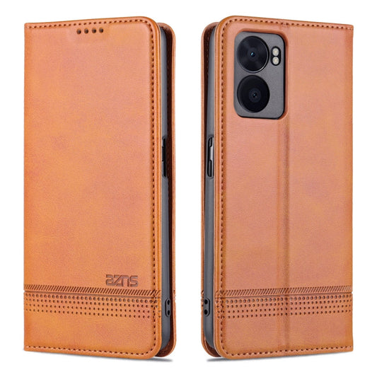 For OPPO A57 5G/Realme Q5i/Realme V23 AZNS Magnetic Calf Texture Flip Leather Phone Case(Light Brown)