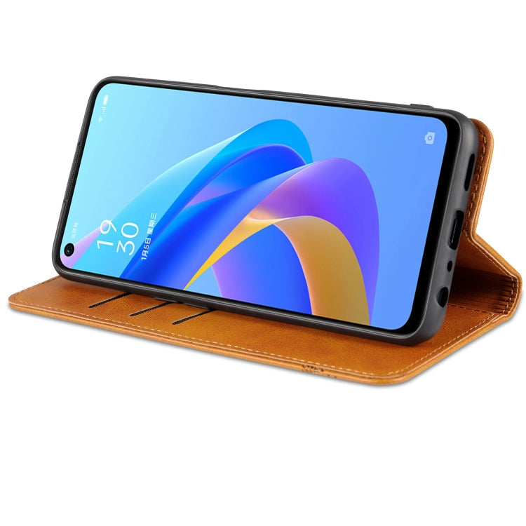For OPPO A57 5G/Realme Q5i/Realme V23 AZNS Magnetic Calf Texture Flip Leather Phone Case(Light Brown)