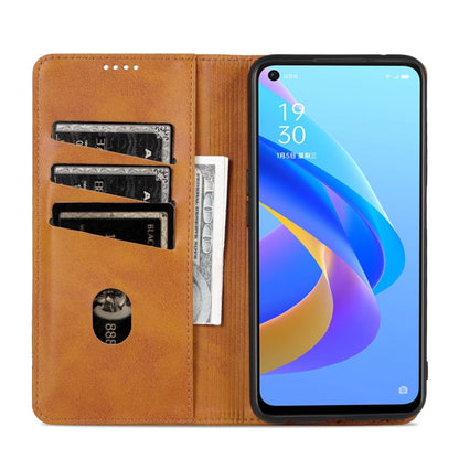 For OPPO A57 5G/Realme Q5i/Realme V23 AZNS Magnetic Calf Texture Flip Leather Phone Case(Light Brown)
