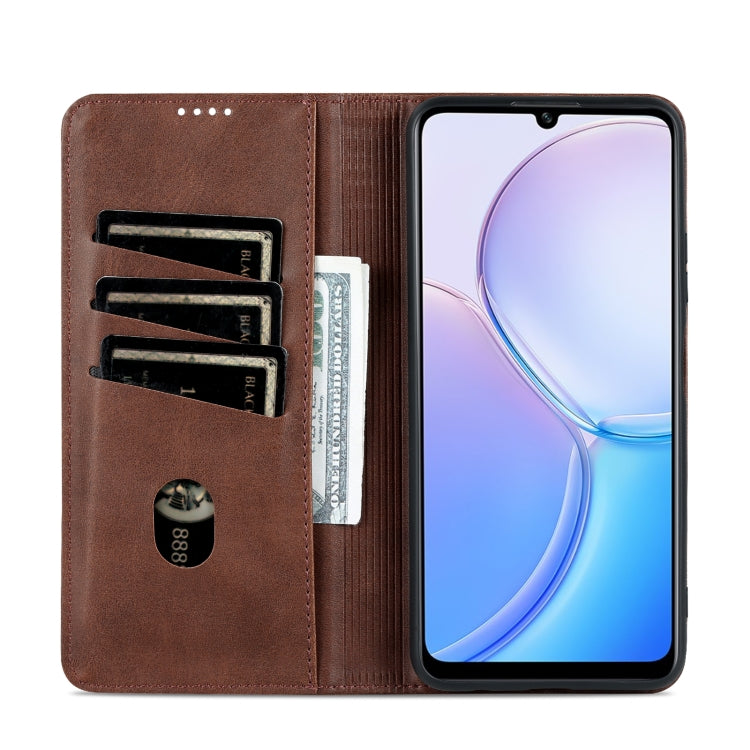 For Huawei Maimang 11 AZNS Magnetic Calf Texture Flip Leather Phone Case(Dark Brown)
