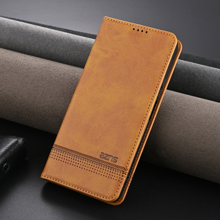 For vivo Y100i 5G AZNS Magnetic Calf Texture Leather Phone Case(Light Brown)
