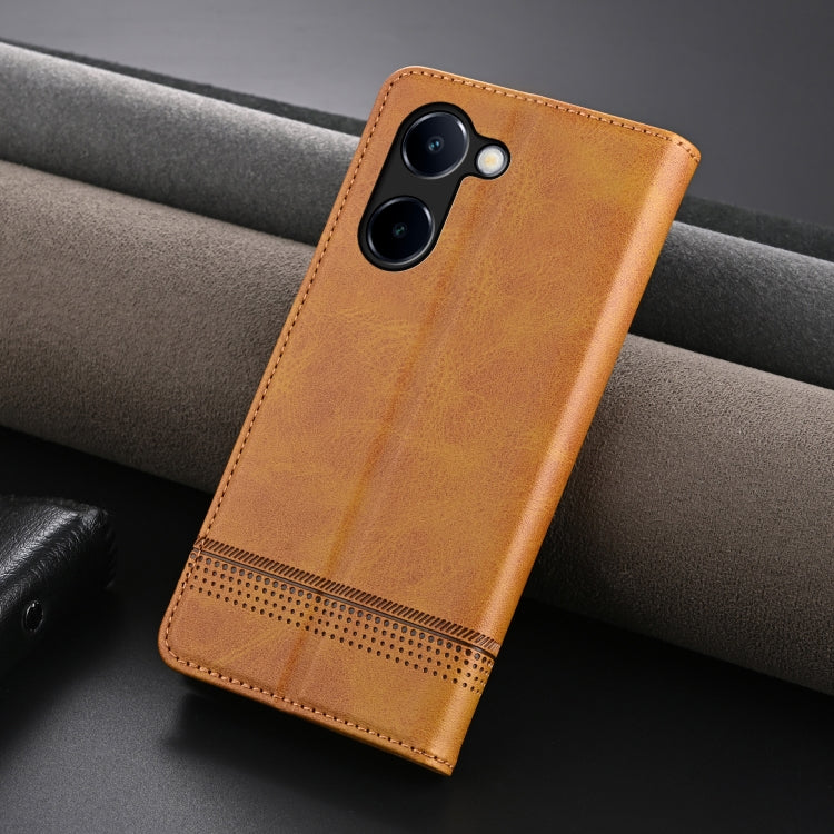 For vivo Y100i 5G AZNS Magnetic Calf Texture Leather Phone Case(Light Brown)
