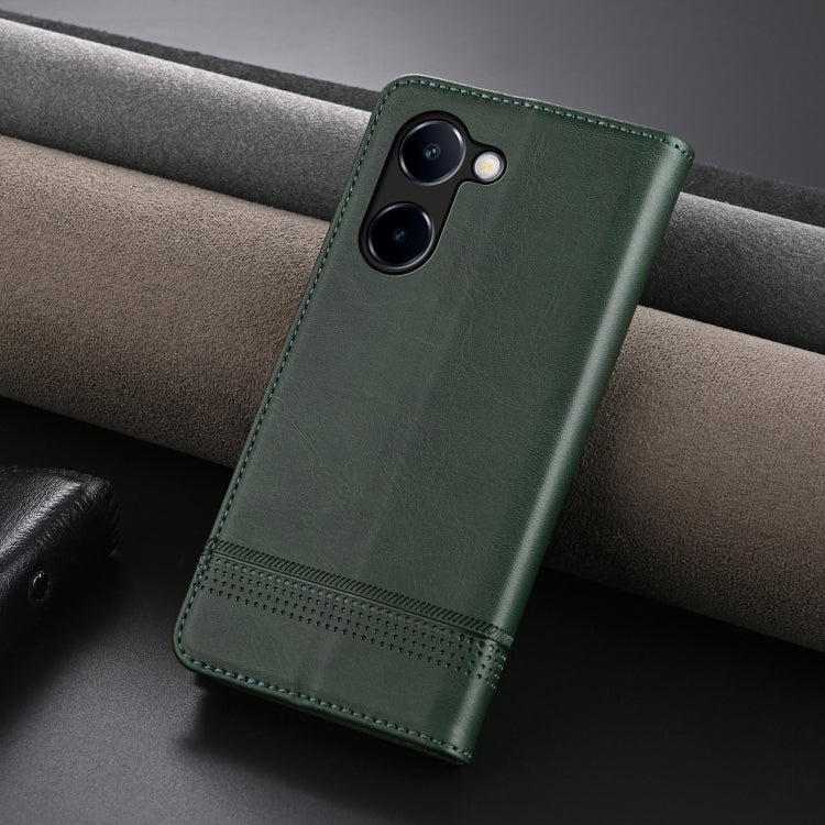 For vivo Y100i 5G AZNS Magnetic Calf Texture Leather Phone Case(Dark Green)
