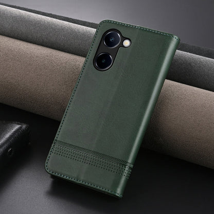 For vivo Y100i 5G AZNS Magnetic Calf Texture Leather Phone Case(Dark Green)