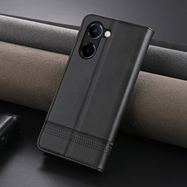 For vivo Y100i 5G AZNS Magnetic Calf Texture Leather Phone Case(Black)