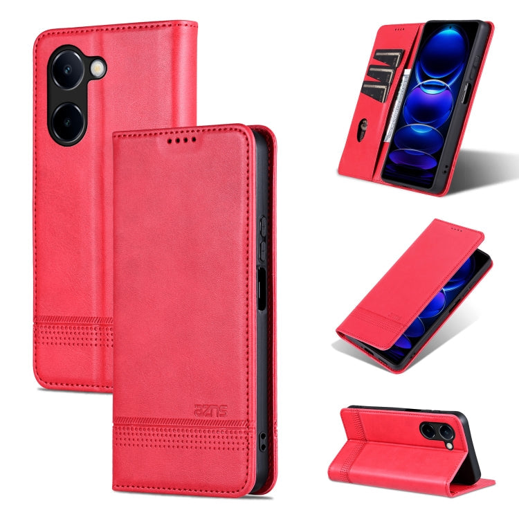 For vivo Y100i 5G AZNS Magnetic Calf Texture Leather Phone Case(Red)
