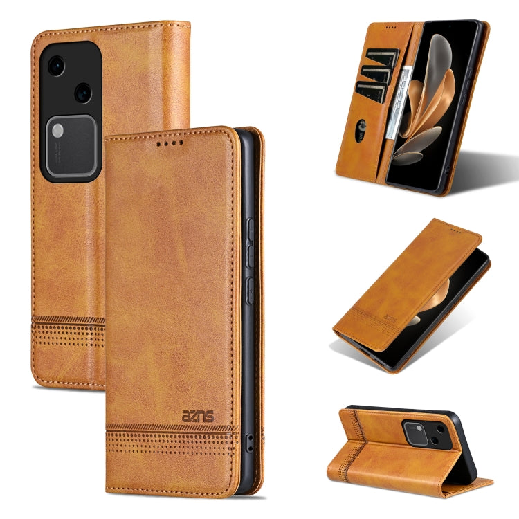 For vivo S18 AZNS Magnetic Calf Texture Leather Phone Case(Light Brown)