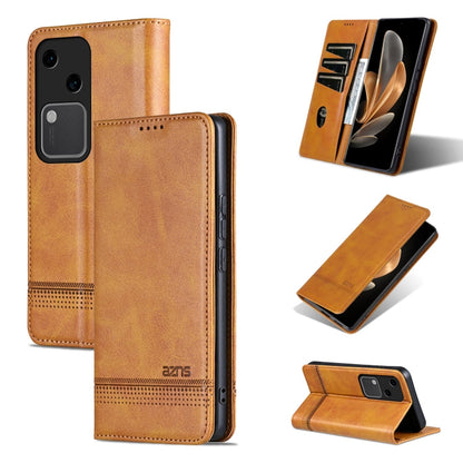 For vivo S18 AZNS Magnetic Calf Texture Leather Phone Case(Light Brown)