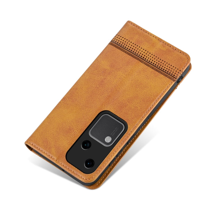 For vivo S18 AZNS Magnetic Calf Texture Leather Phone Case(Light Brown)