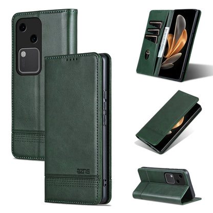For vivo S18 AZNS Magnetic Calf Texture Leather Phone Case(Dark Green)