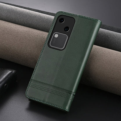 For vivo S18 AZNS Magnetic Calf Texture Leather Phone Case(Dark Green)
