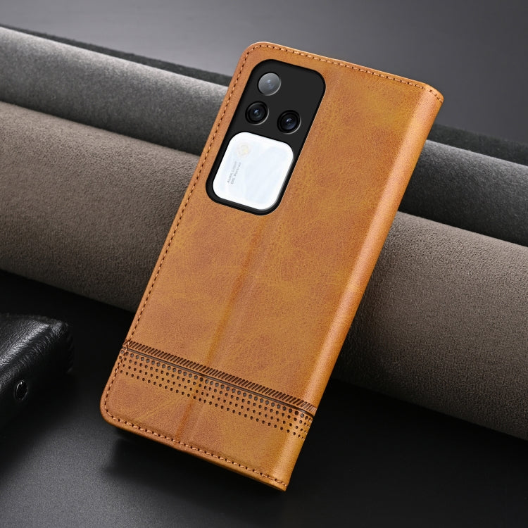 For vivo S18 Pro AZNS Magnetic Calf Texture Leather Phone Case(Light Brown)