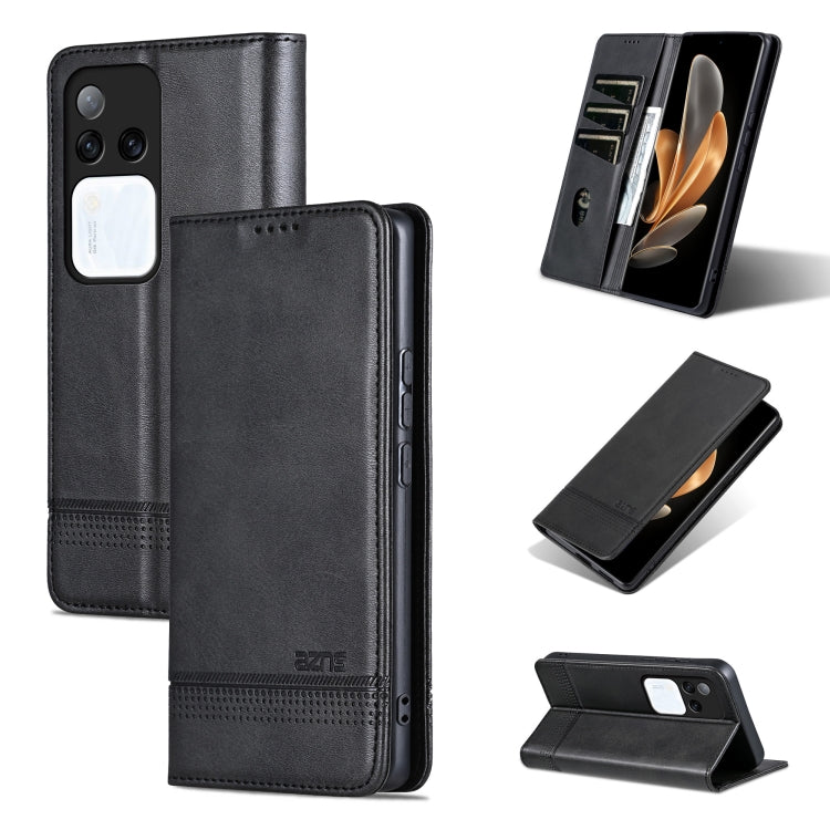Pour l'étui de téléphone en cuir texturé de veau magnétique AZNS pour vivo S18 Pro (noir)