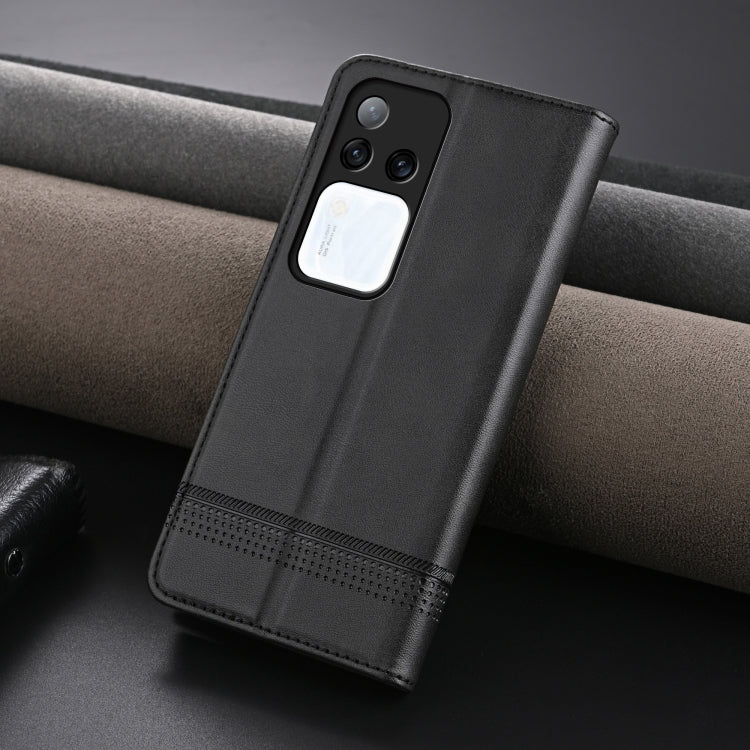 Pour l'étui de téléphone en cuir texturé de veau magnétique AZNS pour vivo S18 Pro (noir)