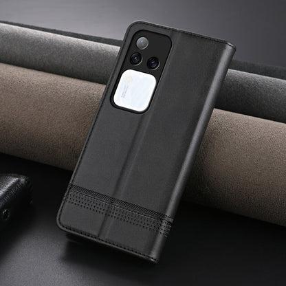 Pour l'étui de téléphone en cuir texturé de veau magnétique AZNS pour vivo S18 Pro (noir)