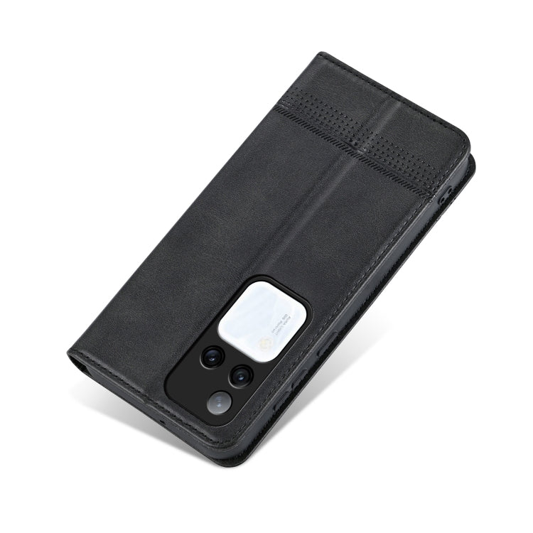 Pour l'étui de téléphone en cuir texturé de veau magnétique AZNS pour vivo S18 Pro (noir)