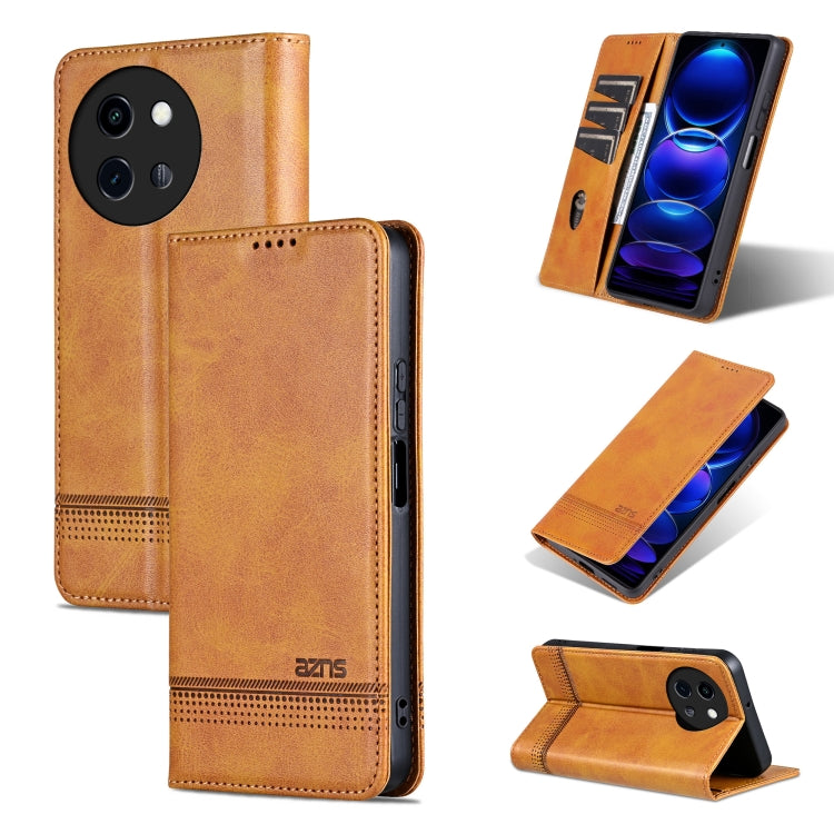 Pour vivo Y200i 5G/Y38/T3x AZNS Étui de téléphone en cuir magnétique texturé veau (marron clair)
