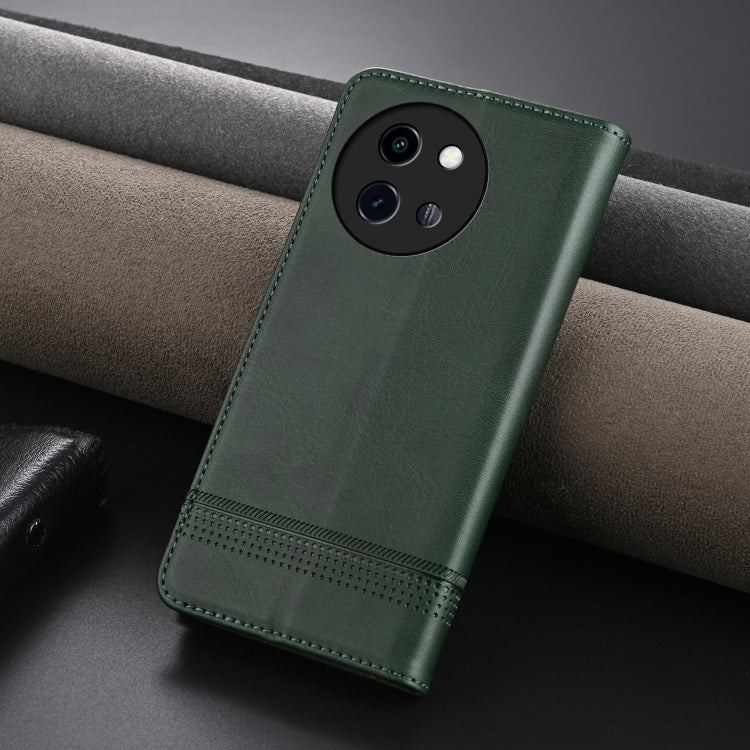 For vivo Y200i 5G/Y38/T3x AZNS Magnetic Calf Texture Leather Phone Case(Dark Green)