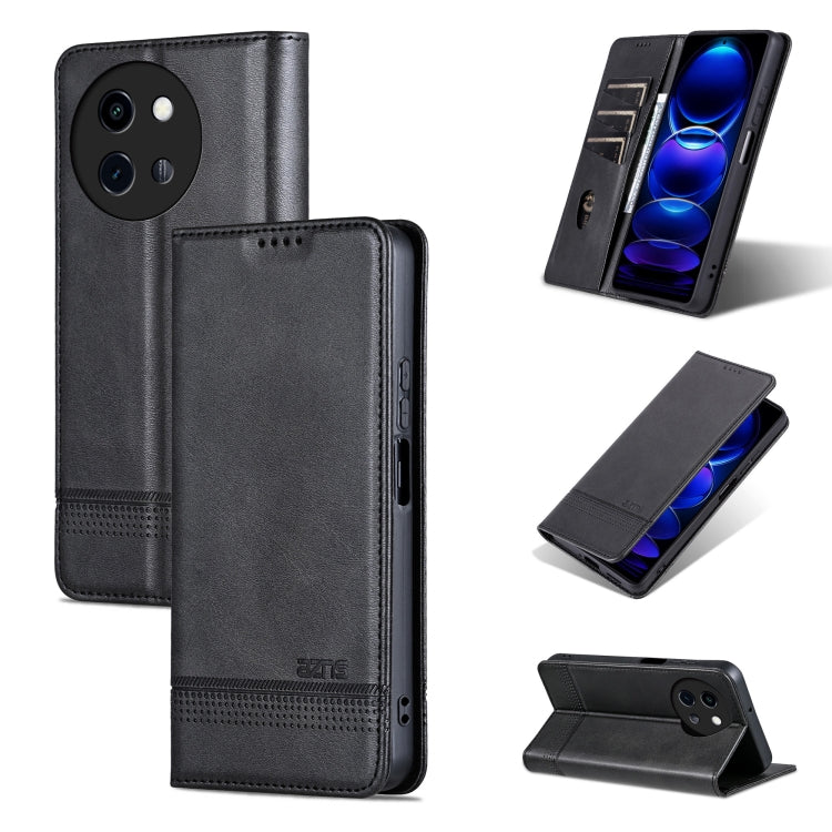 For vivo Y200i 5G/Y38/T3x AZNS Magnetic Calf Texture Leather Phone Case(Black)