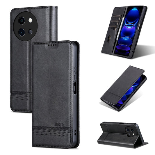 For vivo Y200i 5G/Y38/T3x AZNS Magnetic Calf Texture Leather Phone Case(Black)
