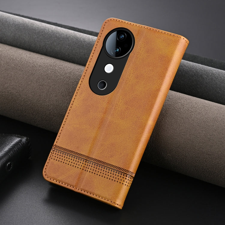 For vivo S19 AZNS Magnetic Calf Texture Leather Phone Case(Light Brown)