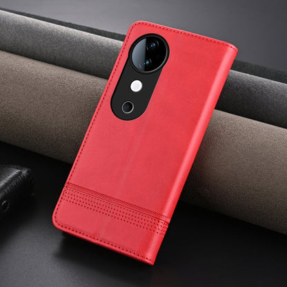 For vivo S19 AZNS Magnetic Calf Texture Leather Phone Case(Red)