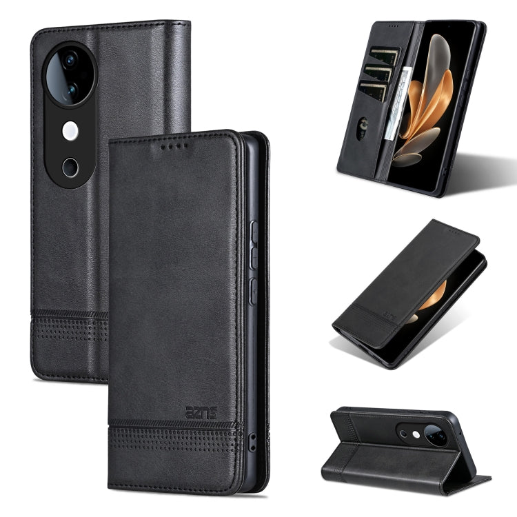 For vivo S19 Pro AZNS Magnetic Calf Texture Leather Phone Case(Black)