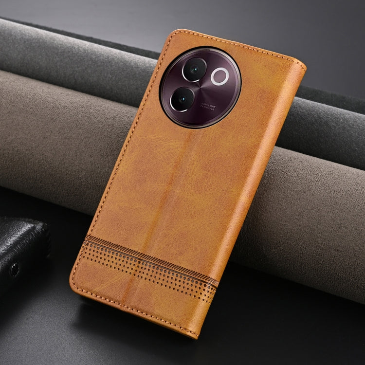 For vivo V30e AZNS Magnetic Calf Texture Leather Phone Case(Light Brown)