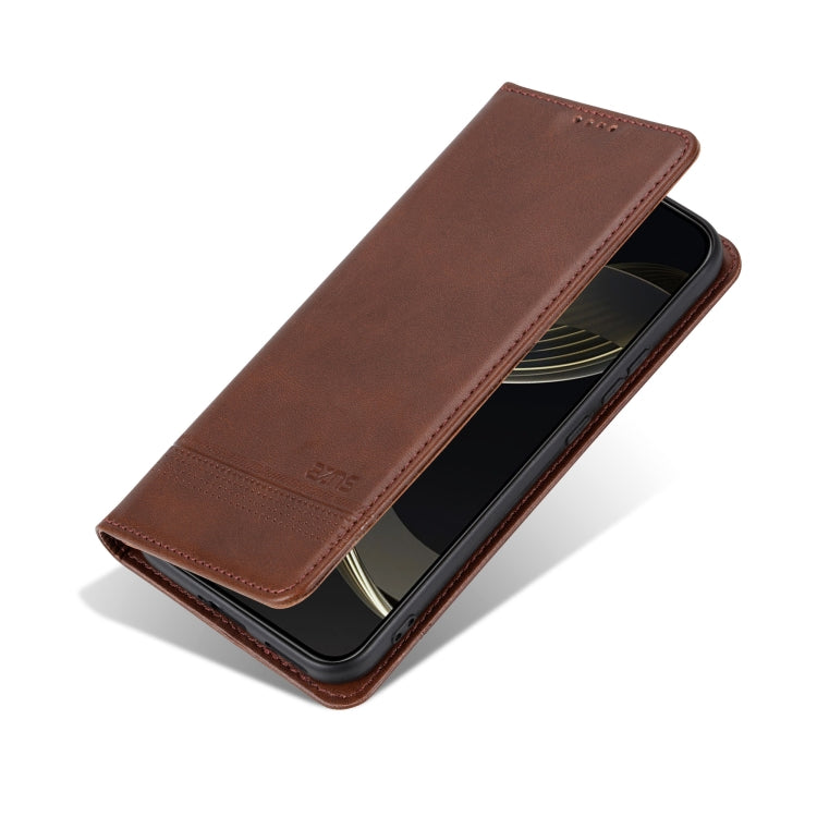 For vivo X100s AZNS Magnetic Calf Texture Leather Phone Case(Dark Brown)