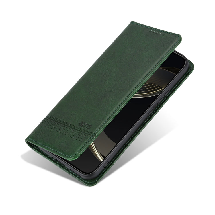 Pour coque de téléphone en cuir texturé de veau magnétique AZNS pour vivo X100s (vert foncé)