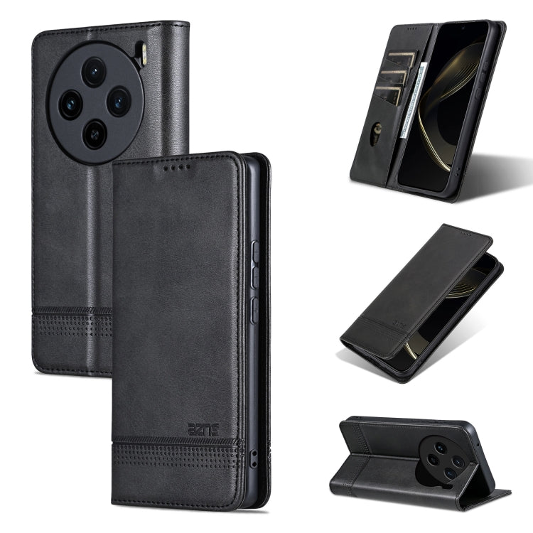 For vivo X100s AZNS Magnetic Calf Texture Leather Phone Case(Black)