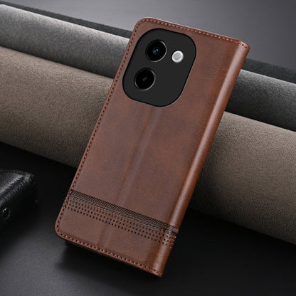 For vivo Y200 5G AZNS Magnetic Calf Texture Leather Phone Case(Dark Brown)
