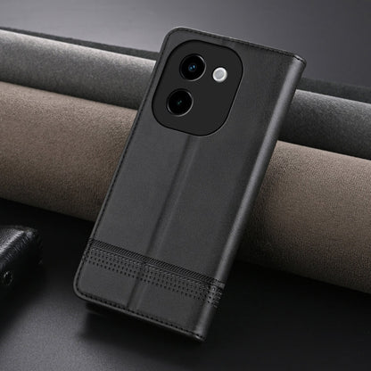 For vivo Y200 5G AZNS Magnetic Calf Texture Leather Phone Case(Black)