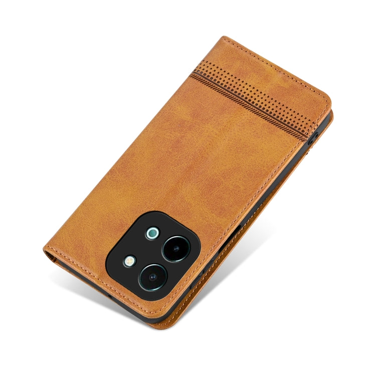 For vivo Y28 4G AZNS Magnetic Calf Texture Leather Phone Case(Light Brown)