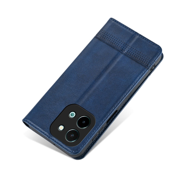 For vivo Y28 4G AZNS Magnetic Calf Texture Leather Phone Case(Dark Blu)