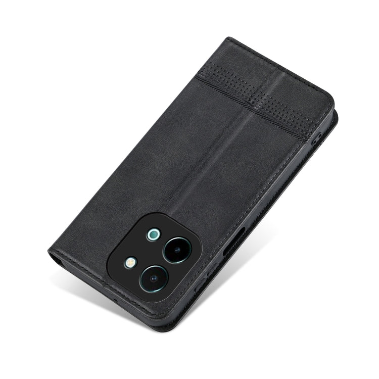 For vivo Y28 4G AZNS Magnetic Calf Texture Leather Phone Case(Black)