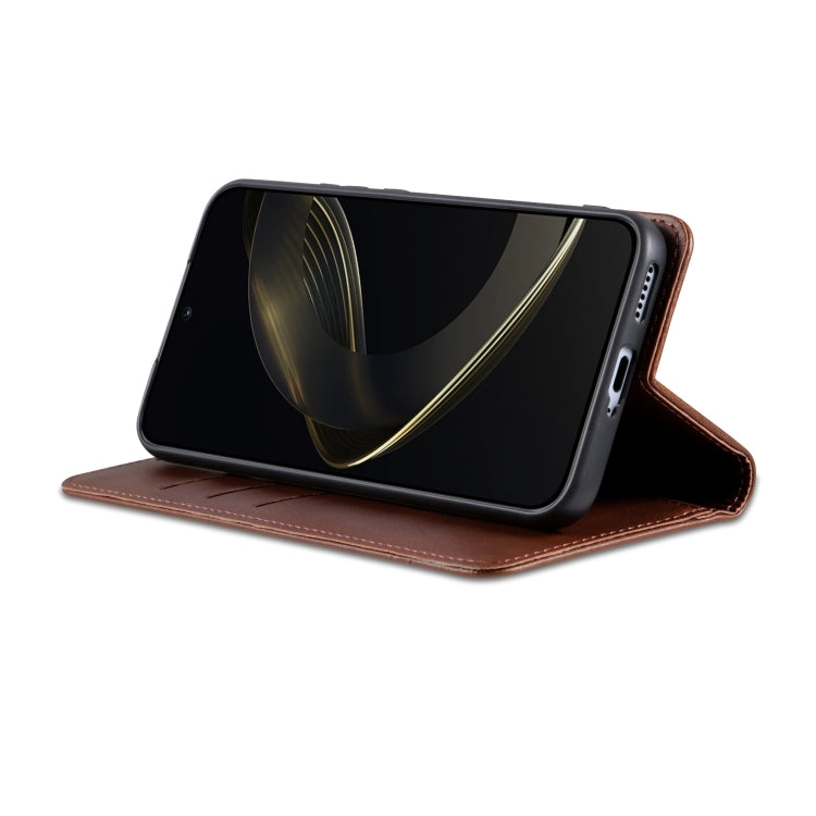 Pour l'étui de téléphone en cuir texturé de veau magnétique AZNS pour Vivo X200 (marron foncé)