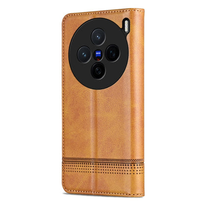 Pour l'étui de téléphone en cuir texturé de veau magnétique AZNS pour vivo X200 (marron clair)