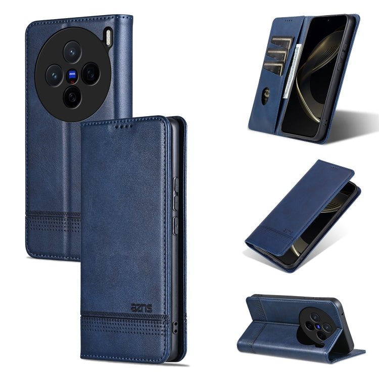 Pour Coque de téléphone en cuir avec texture de veau magnétique AZNS pour vivo X200 (Bleu Foncé)