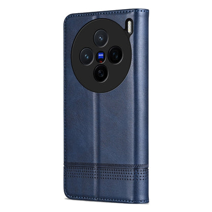 Pour Coque de téléphone en cuir avec texture de veau magnétique AZNS pour vivo X200 (Bleu Foncé)