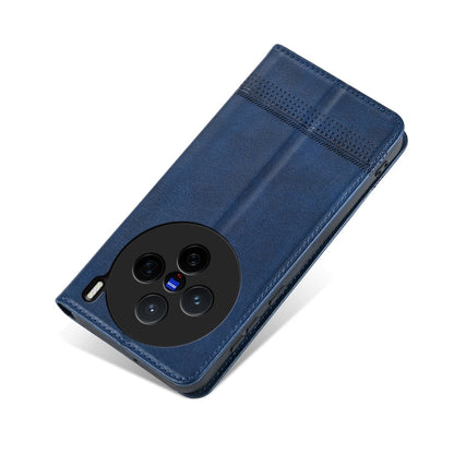 Pour Coque de téléphone en cuir avec texture de veau magnétique AZNS pour vivo X200 (Bleu Foncé)