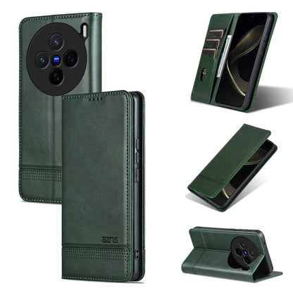 Pour coque de téléphone en cuir avec texture de veau magnétique AZNS pour vivo X200 (vert foncé)