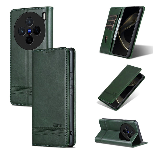 For vivo X200 AZNS Magnetic Calf Texture Leather Phone Case(Dark Green)
