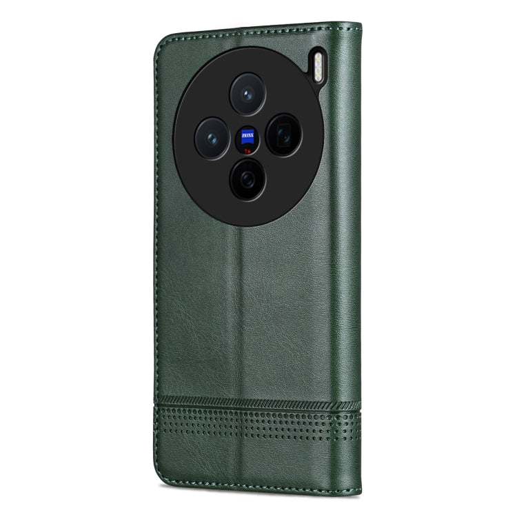 Pour coque de téléphone en cuir avec texture de veau magnétique AZNS pour vivo X200 (vert foncé)