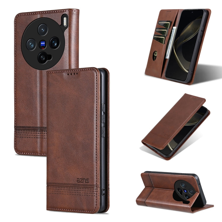 For vivo X200 Pro mini AZNS Magnetic Calf Texture Leather Phone Case(Dark Brown)