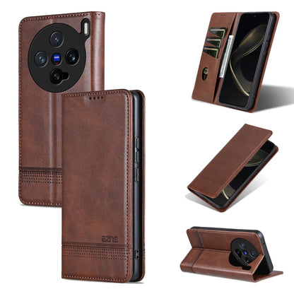 For vivo X200 Pro mini AZNS Magnetic Calf Texture Leather Phone Case(Dark Brown)